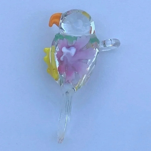 Precious Clear Murano Glass Bird Parrot Parakeet Necklace Pendant NWT - Picture 3 of 4